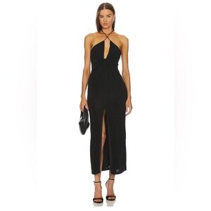 Strappy Black Midi Dress with Front Slit